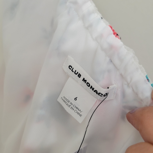 Club Monaco KellBee Silk Dress 6 NWT One Shoulder Ruffle Tropical Pineapples - Picture 11 of 16